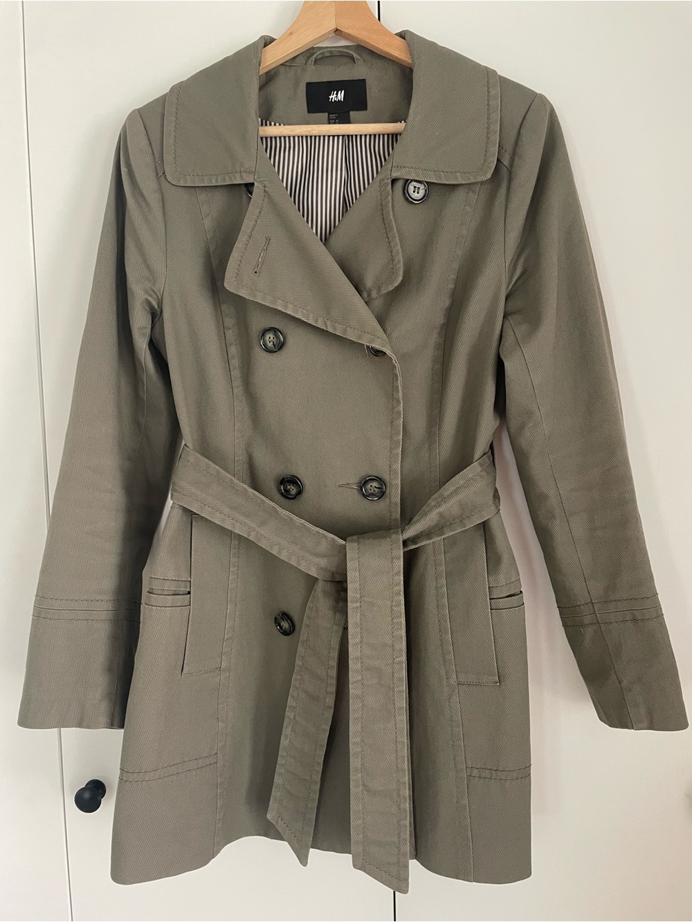 H&M Cotton Twill Olive Green Trench Coat Size 10